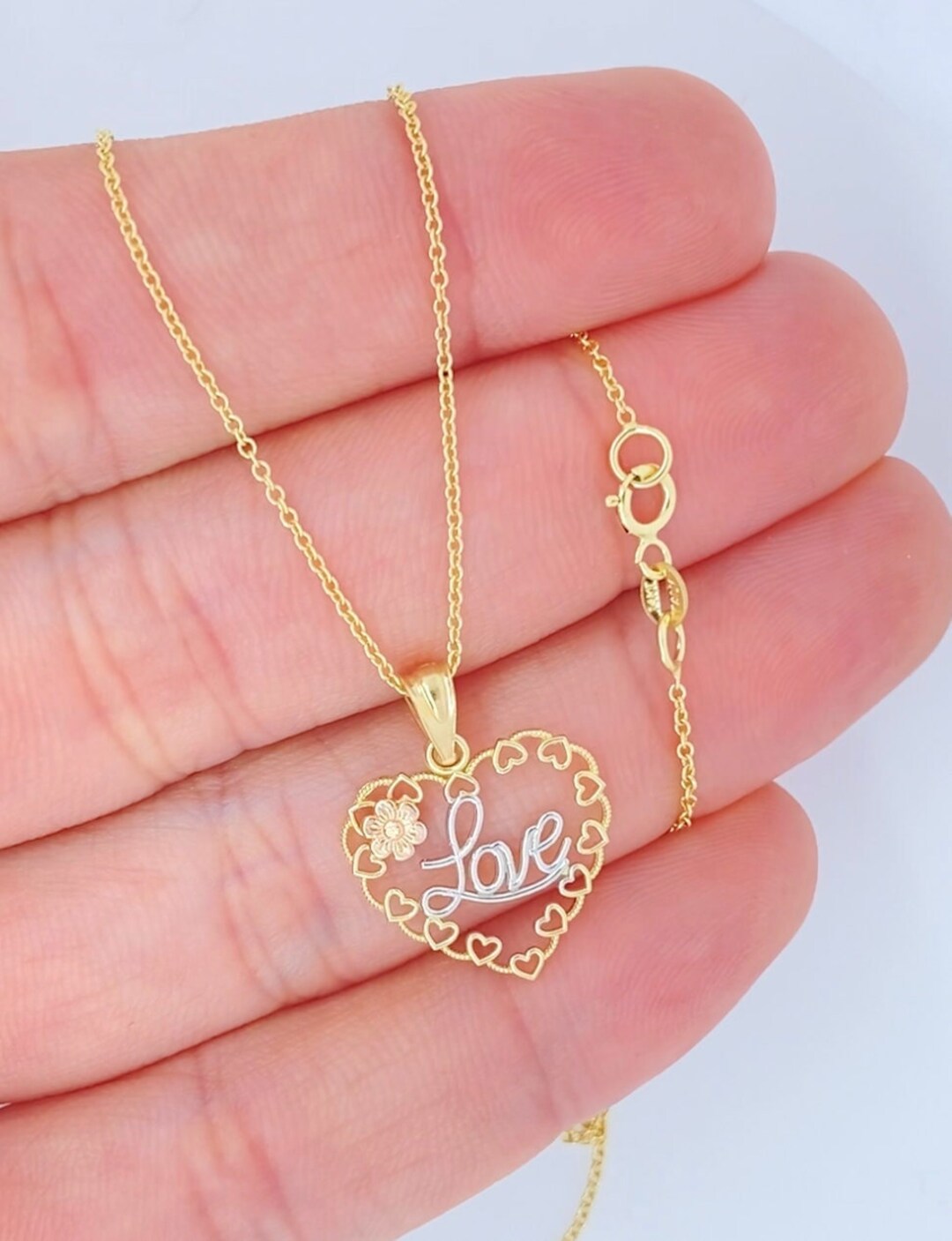 Genuine 14K Gold Love Heart Necklace, Ladies Gold Necklace, Solid 14K