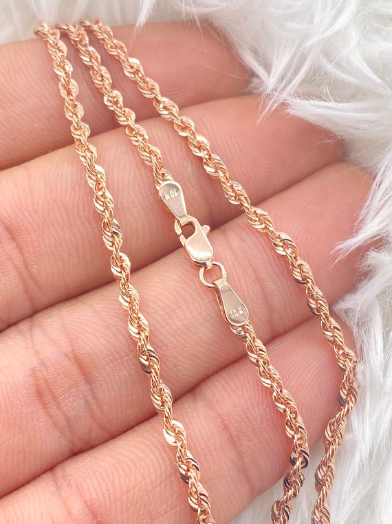 Solid 10K Rose Gold Rope Chain 2.5mm, Rose Gold Chain, Ladies Pink Gold  Chain, Genuine Rose Gold Rope Chain