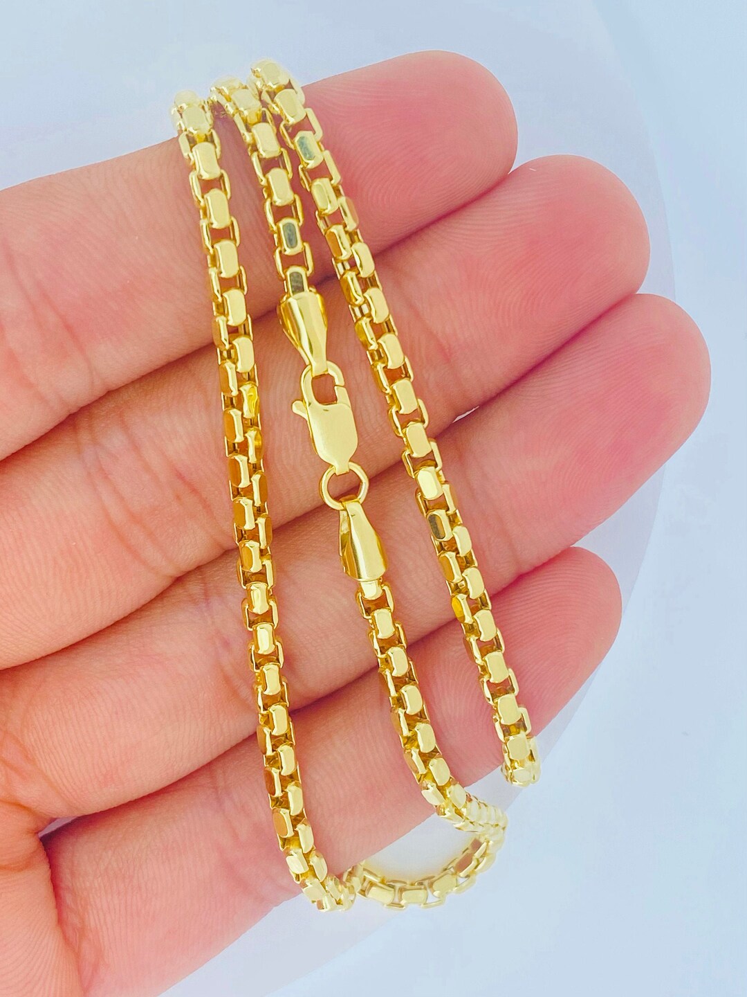 Solid 10K Gold Box Chain, 3.5mm 10K Gold Designer Box Chain Bracelet, Ladies Gold Chain, Man