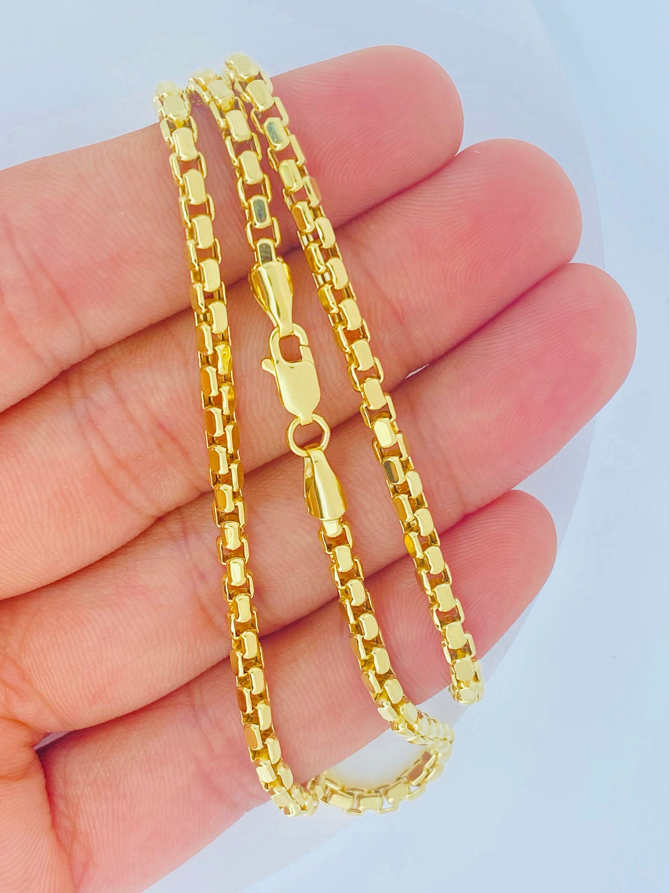 Solid 10K Gold Box Chain 3.5mm 10K Gold Designer Box Chain Bracelet Ladies Gold Chain Man Gold Chain Real Gold Chain