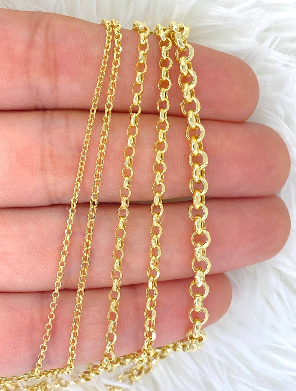 Real 18K Plated Gold Chain For Jewelry Making O Link Rolo Cable Pearl Beads  Chain Heart Cross Chain DIY Necklace 50CM/100CM