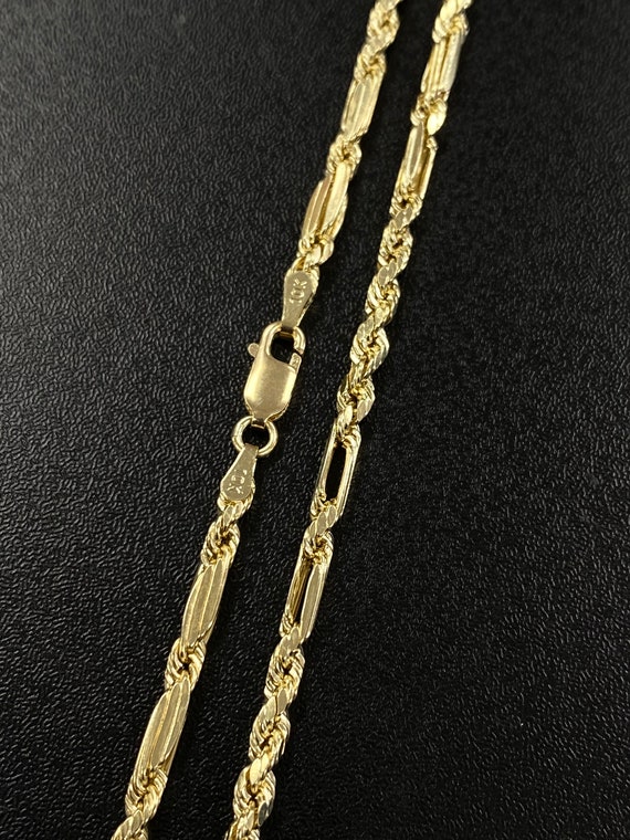 Solid 10K Gold Milano Figaro Anchor Rope Chain, Strong 10K Rope