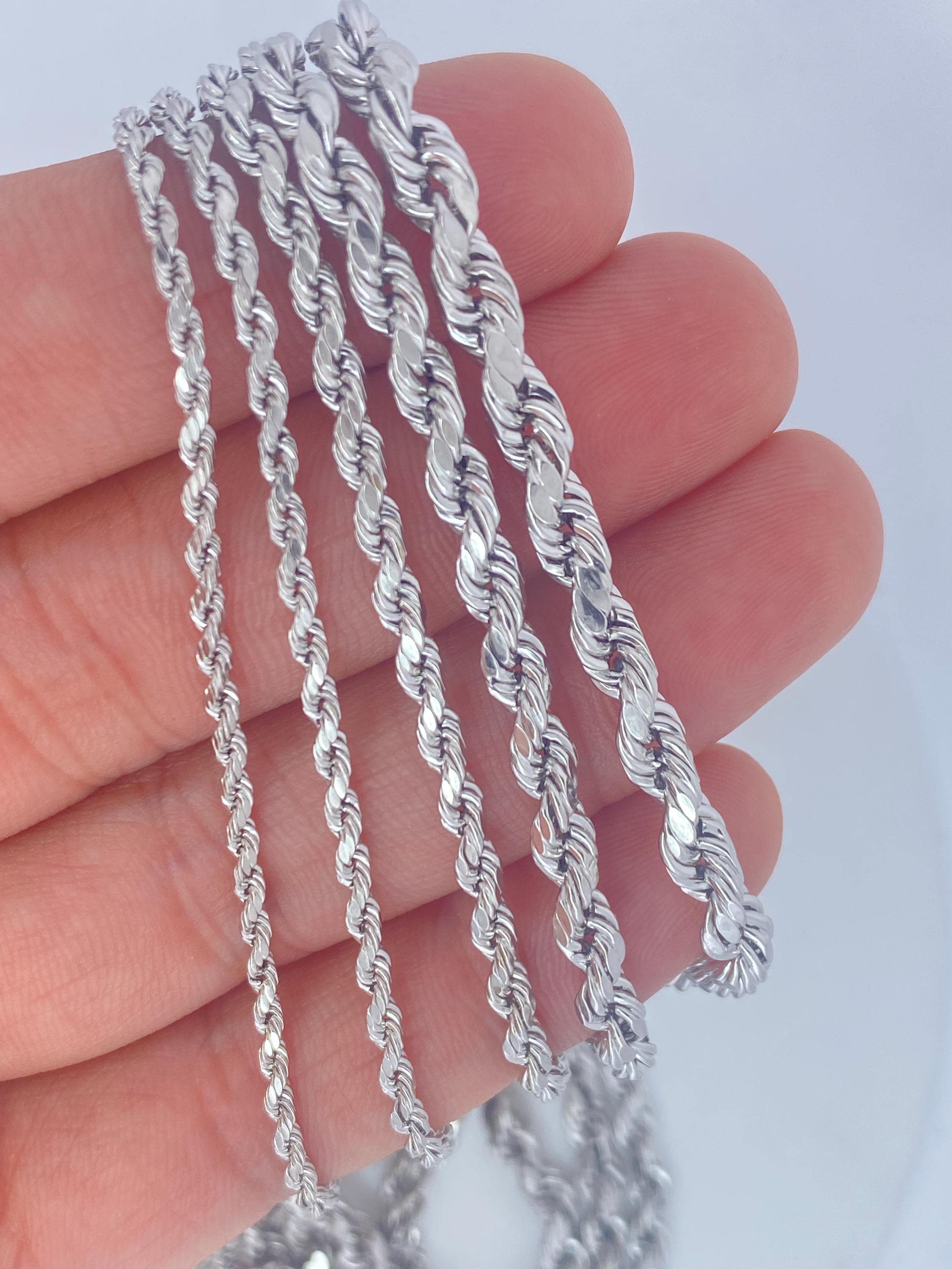 Solid 10K White Gold Peru Rope Necklace, White Gold 10kt BBB 4 