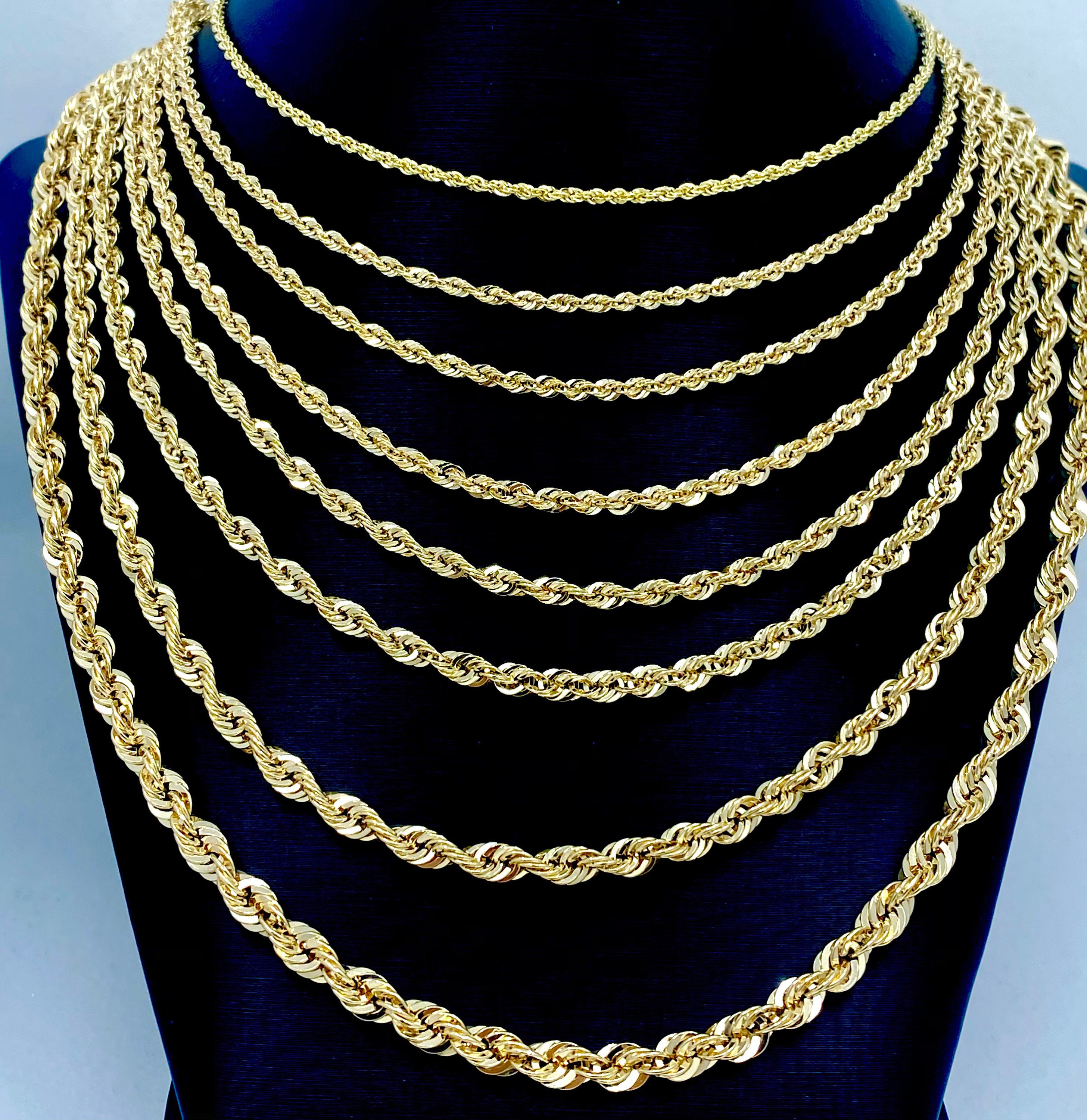 Solid 10K Gold Rope Chain Necklace 