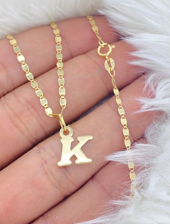 Solid 14K Gold Initial Letter Personalized Necklace Personalized Initial Letter Necklace 14K Gold Letter Charm Necklace Ladies Gold Chain