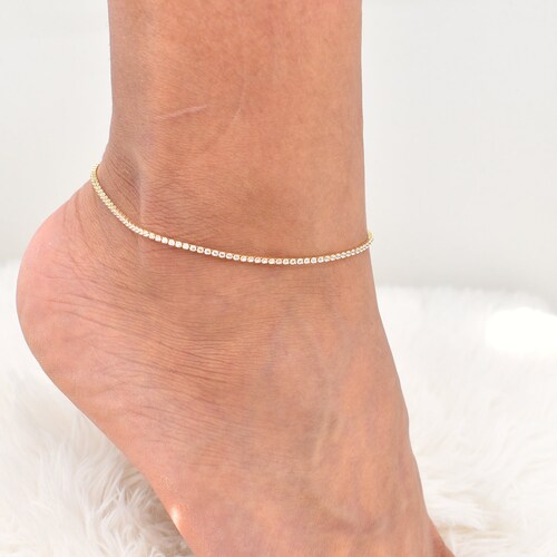 Solid 14K Gold Mirror Anklet Ladies Gold Anklet 14kt Gold Etsy