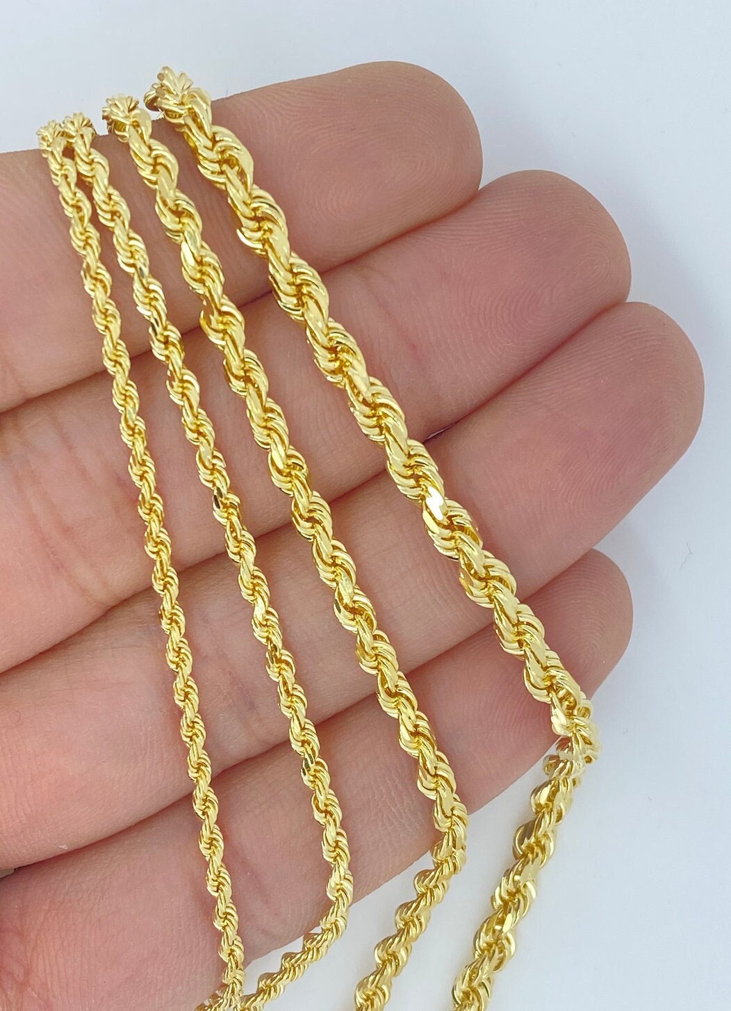 Gold Rope Chains Lobster Clasp Solid Handmade 14K Yellow -  Portugal