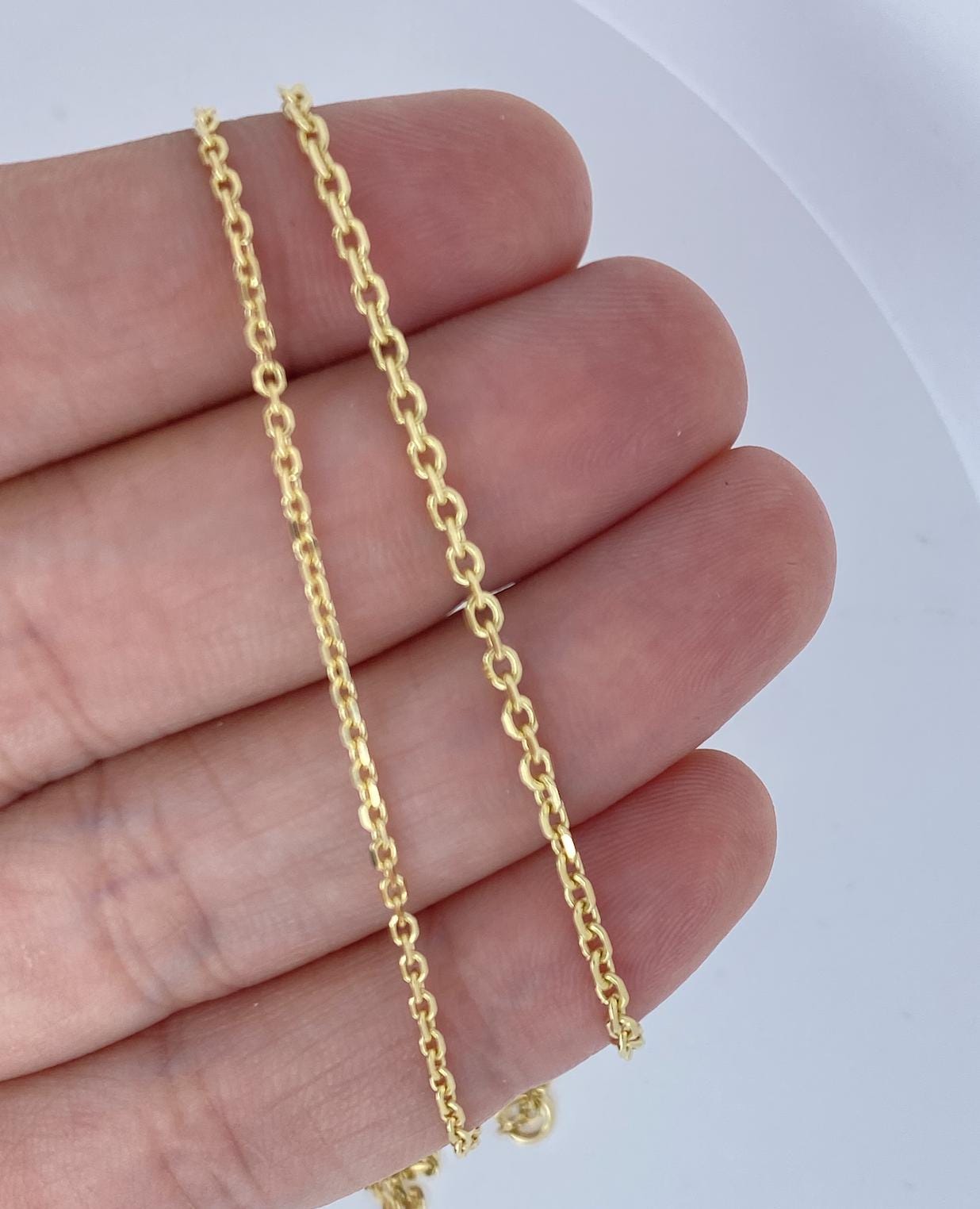 Solid 18K Gold Cable Chain, Ladies 18kt Gold ITALY Heavy Cable Chain 1mm 1.5mm 2mm, 18K Gold Chain For Pendant