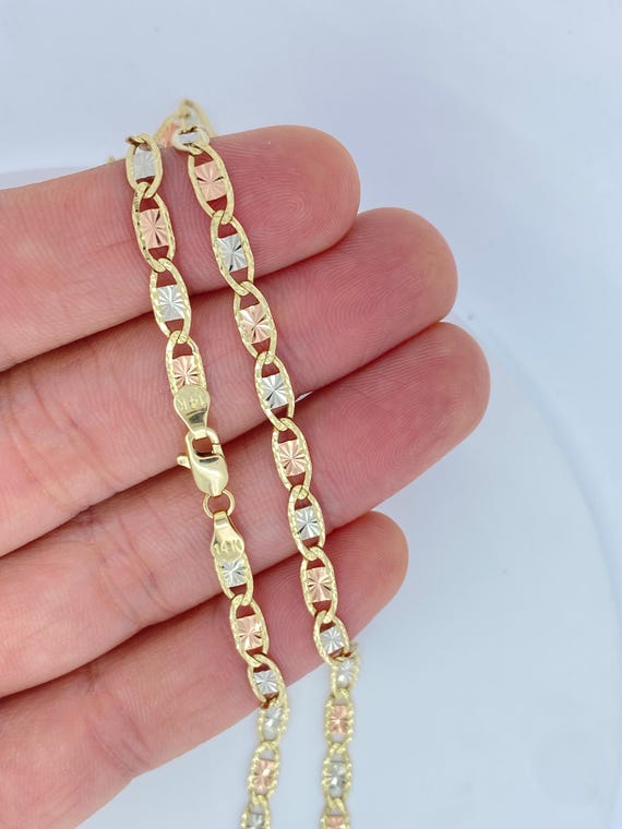 Solid 14K Gold Valentino Chain, 14K Tri Color Gold Chain, Rose