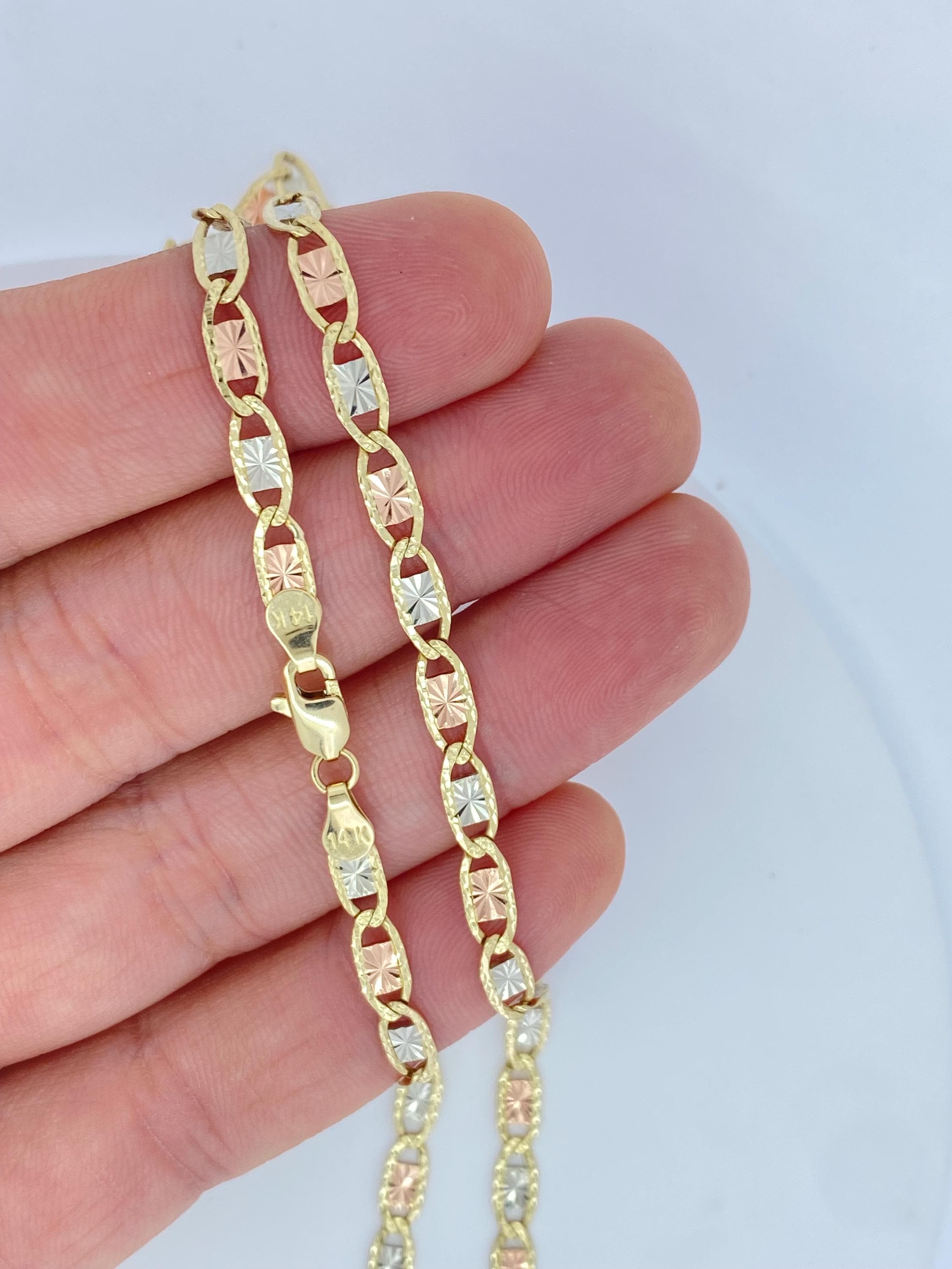 Solid 14K Gold Valentino Chain, 14K Tri Color Gold Chain, Rose