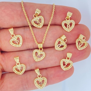 Colar de coração com inicial em ouro 10K maciço, colar com letra inicial personalizada, colar com pingente de letra em ouro 10K, corda feminina de ouro 10K de 1,3 mm