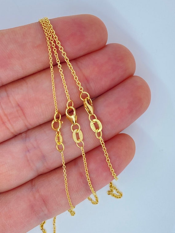 14k Gold Mariner Chain Solid 18K Gold Necklace 1mm Dainty Flat