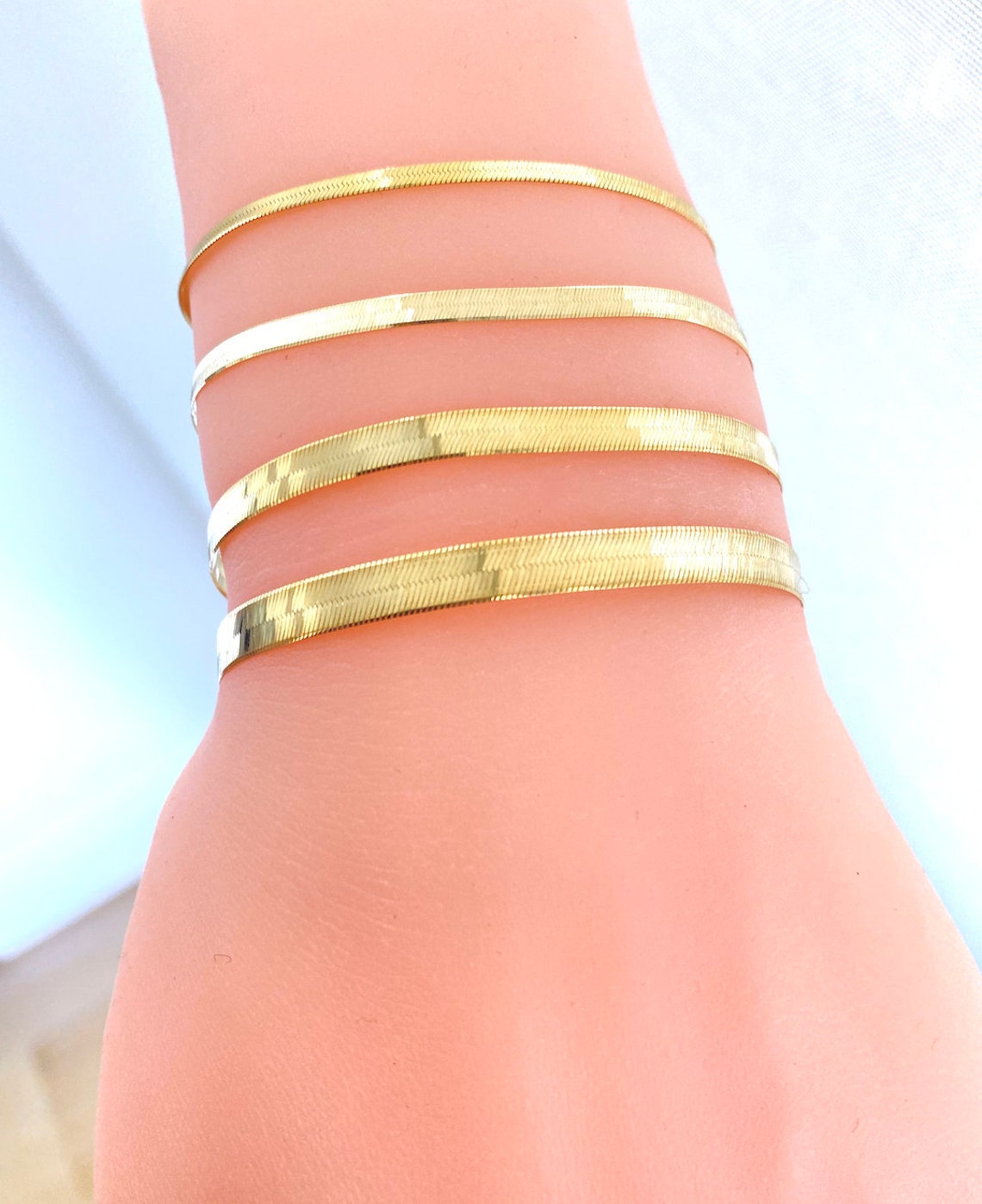 Solid 14K Gold Herringbone Bracelet 2mm 3mm 4mm 5mm Solid 14K Etsy