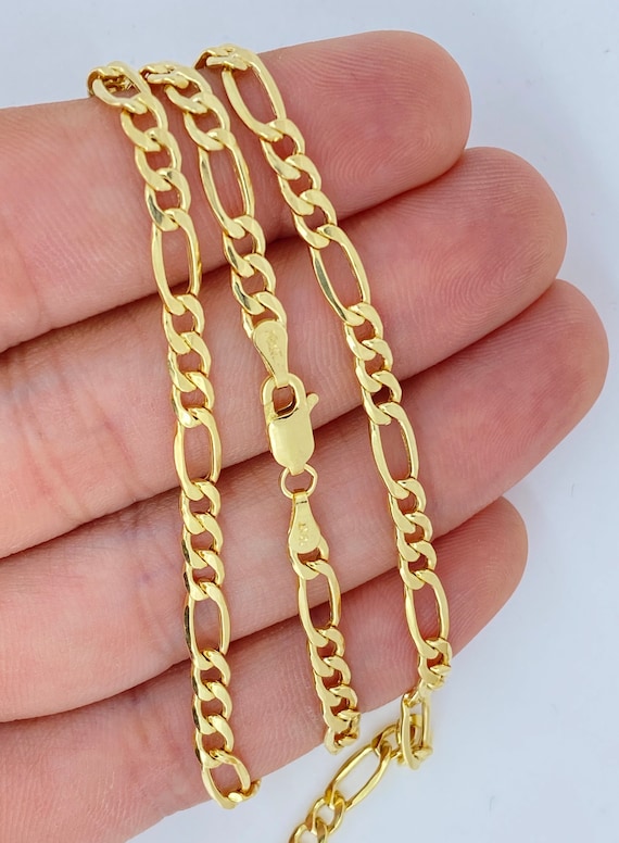 Cadena Figaro de oro macizo de 10 quilates de 3 mm, cadena de oro