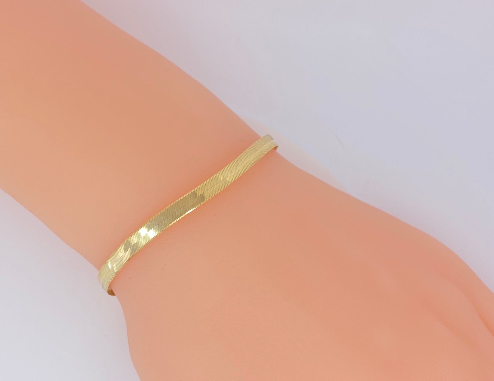 Solid 14K Gold Herringbone Bracelet 2.5mm 3mm 4mm 5mm Solid Etsy