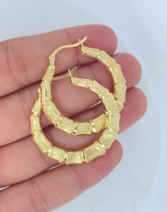 10k gold sale bamboo hoop earrings