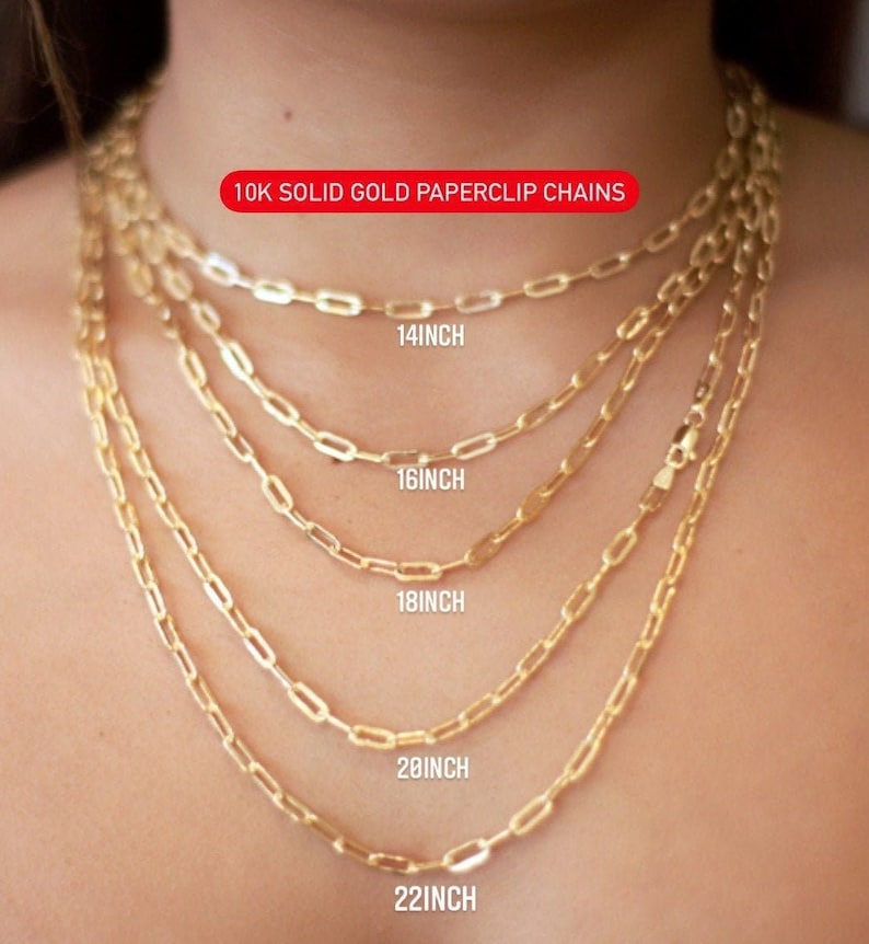 Solid 10K Gold Paperclip Chain, Solid Gold Paper Clip Chain Necklace, Ladies Gold Chain, Elongated Link Chain, Choker Chain, Trending Chain 