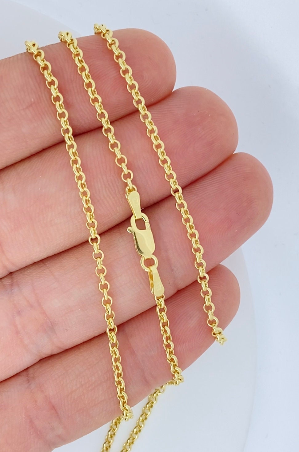 Solid 14K Gold Rolo Cable Chain 2mm 3.25mm, Ladies Gold Chain, Real Genuine  14Kt Gold Chain, Round Cable Link Chain for Pendant