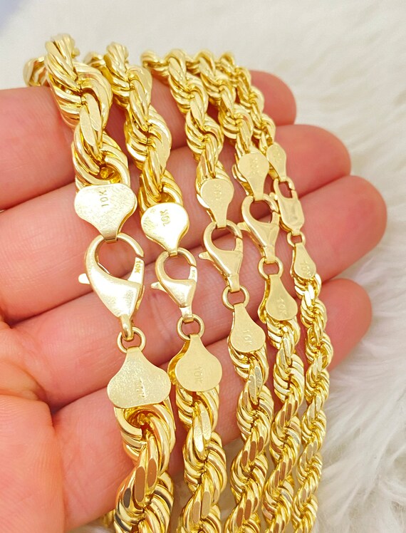 Solid 10K Gold Rope Chain, Heavy Solid Link Rope, 10K Solid Link