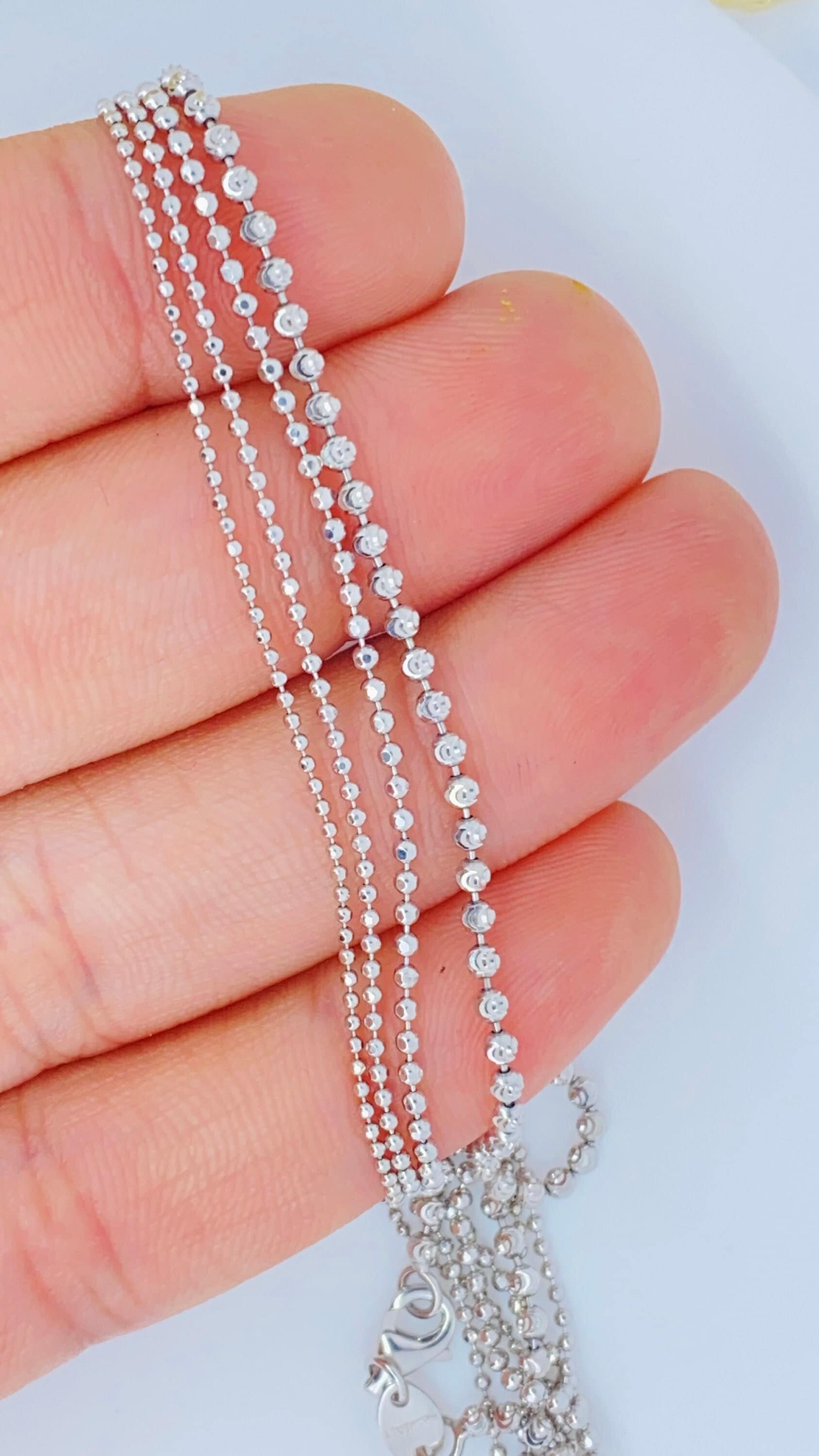 Solid 14K White Gold Ball Diamond Cut Ball Bead Chain