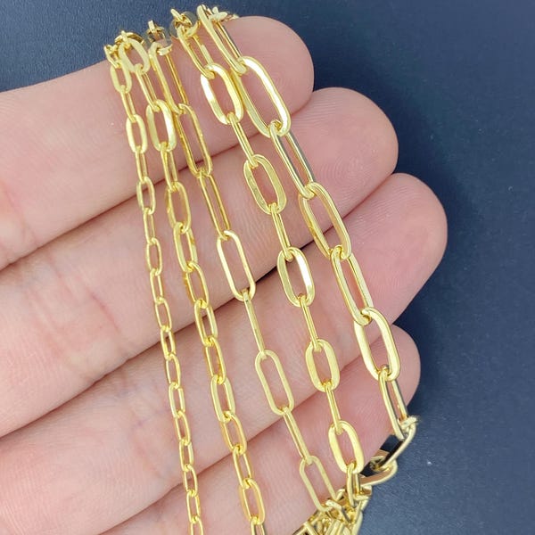 Massive 10K Gold Paperclip Kette, Solid Gold Paperclip Kettenhalskette, Damen Goldkette, Längliche Gliederkette, Choker Kette, Trending Kette