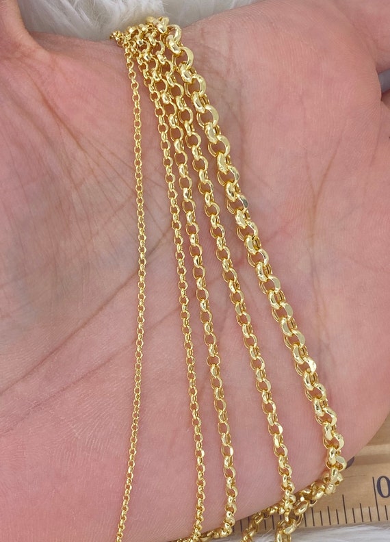 Solid 10K Gold Rolo Cable Chain, Diamond Cut Genuine 10K Gold Rolo