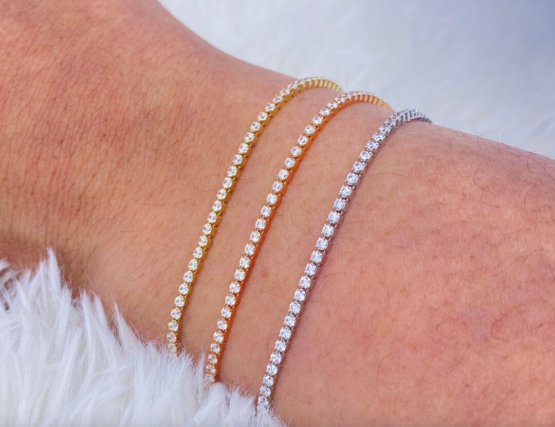 Solid 14K Gold Ladies Bracelet, 1.5mm 14K Tennis Bracelet, Real Gold