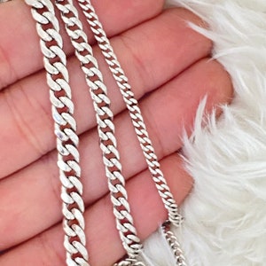 Solid 10K White Gold Miami Cuban Chain, 10K 3mm 4.5mm 6mm 10K Curb Cuban White Gold Necklace, Strong 10KT White Gold Chain, Durable image 1