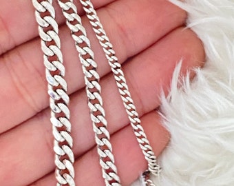 Solid 10K White Gold Miami Cuban Chain, 10K 3mm 4.5mm 6mm 10K Curb Cuban White Gold Necklace, Strong 10KT White Gold Chain, Durable