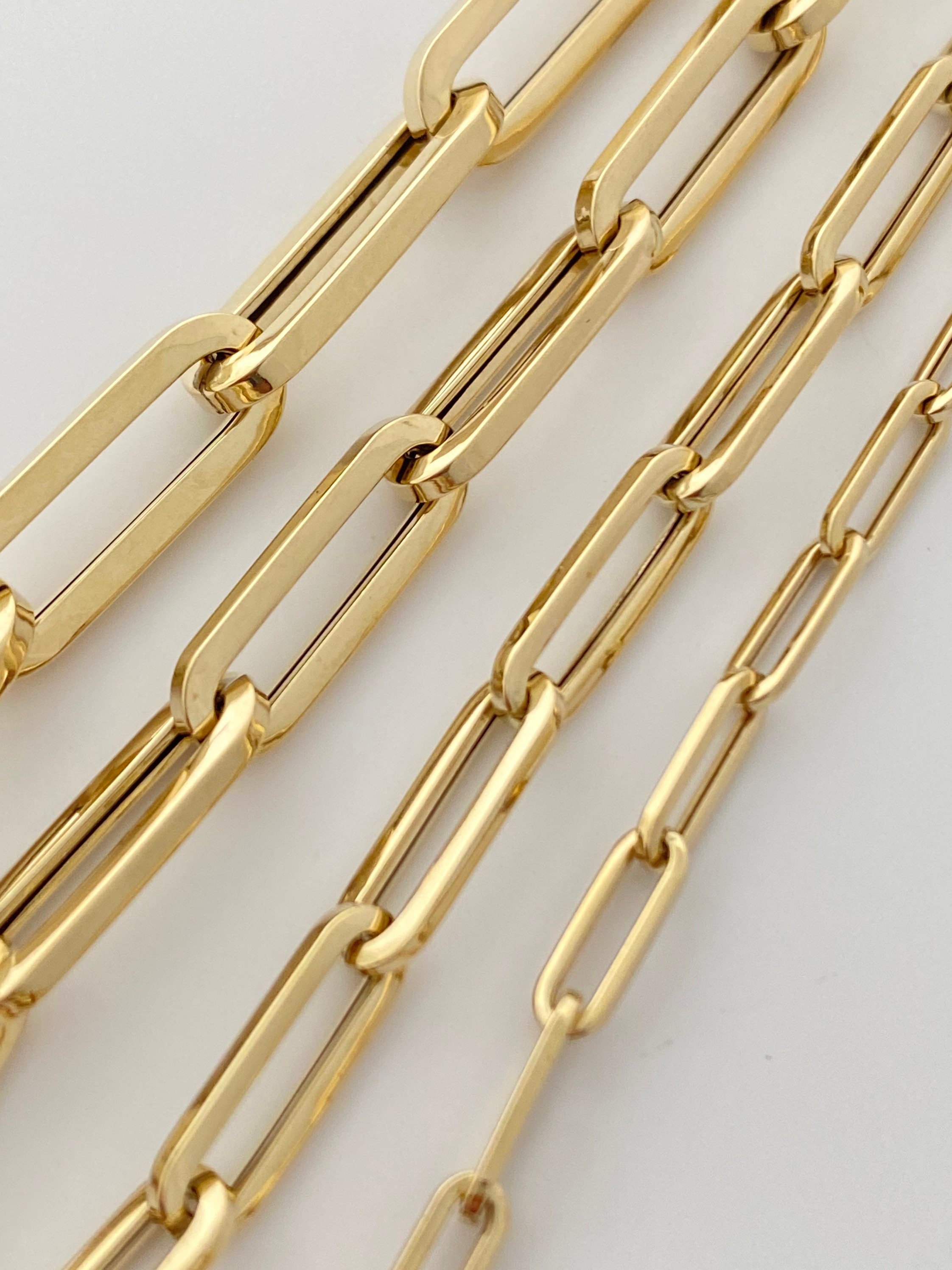 Genuine 14K Italian Yellow Gold Chunky Paperclip Necklace and Bracelet. Elongated Link Necklace, Trending Gold Necklace
