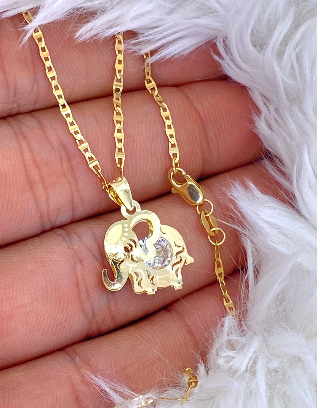 Gold elephant necklace charm deals