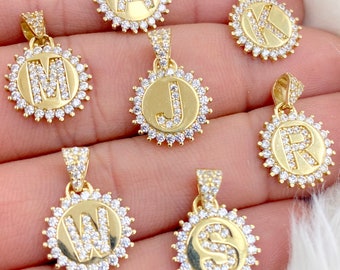 Solid 10K Gold Letter Coin Initial Charm Pendant, Ladies Gold Letter Initial Charm Pendant, Ladies Initial Charm