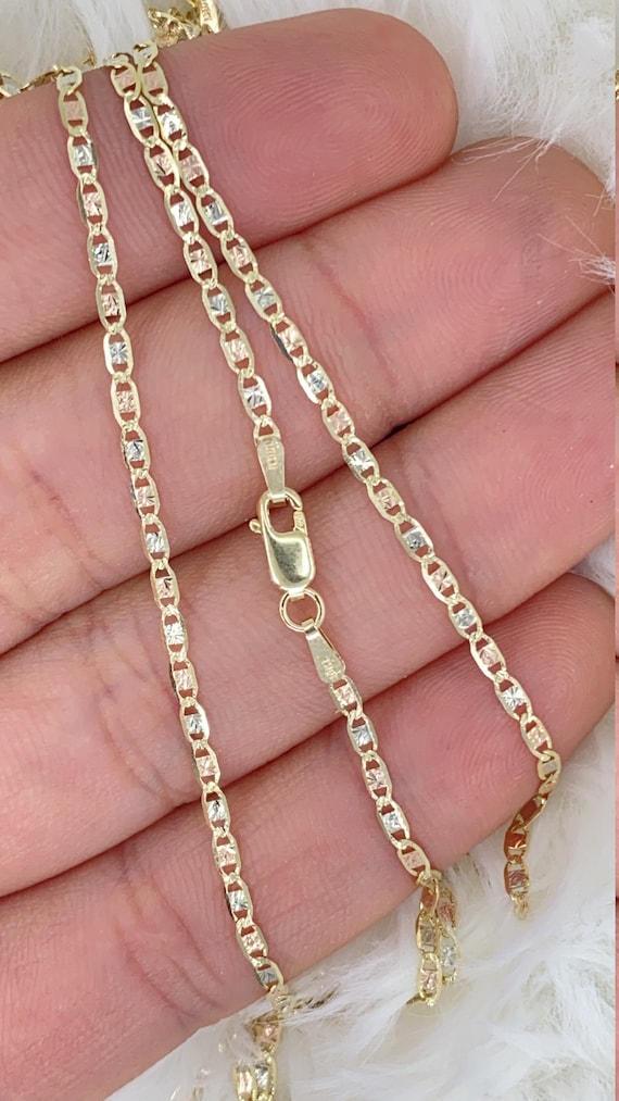 Real 14k Tri Tone Gold Valentino Diamond Cut Necklace Chain 2 mm 24" inch Unisex