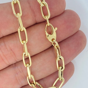 Solid 14K Gold Paperclip Chain 5mm, Open Oval Link Paperclip Necklace, 14K Gold Italy Necklace, 14K Paperclip Bracelet Oval Faceted Edge