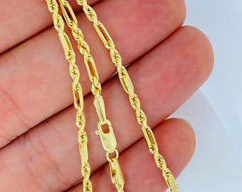 Solid 10K Gold Milano Figaro Figarope 10K Gold Chain Anchor Rope Chain, Strong 10K Rope Chain, Ladies Mens 10K Rope Chain, 2.25mm