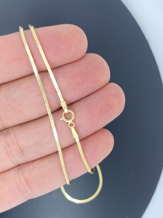 Solid Dainty 18K Gold Herringbone Chain Necklace: Italian 18kt herringbone