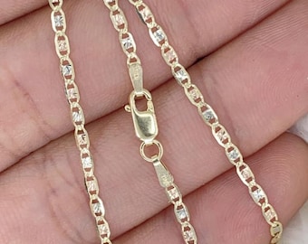 Bracciale a catena Valentino in oro tricolore massiccio 10K con taglio a diamante, collana in oro tricolore, catena da donna in oro, catena in oro bianco rosa giallo 10K