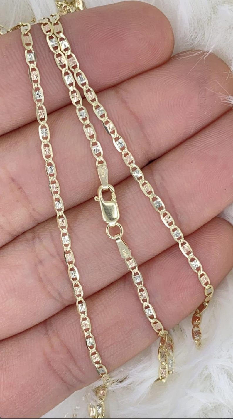 Solid 10K Tri-Tone Gold Valentino Diamond Cut Chain Bracelet, Tri-Tone Gold Necklace, Ladies GoldChain, 10K White Rose Yellow Gold Chain image 1