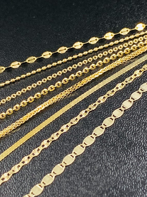 Solid 18K Gold Necklace Bracelet Anklet, Solid 18K ITALY Gold Mirror Cable Herringbone Wheat Chain, Gold Choker,  18KT 750 Gold Jewelry