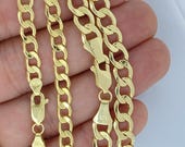 Solid 10K Gold Chain Cuban Curb Chain Necklace, Man Gold
