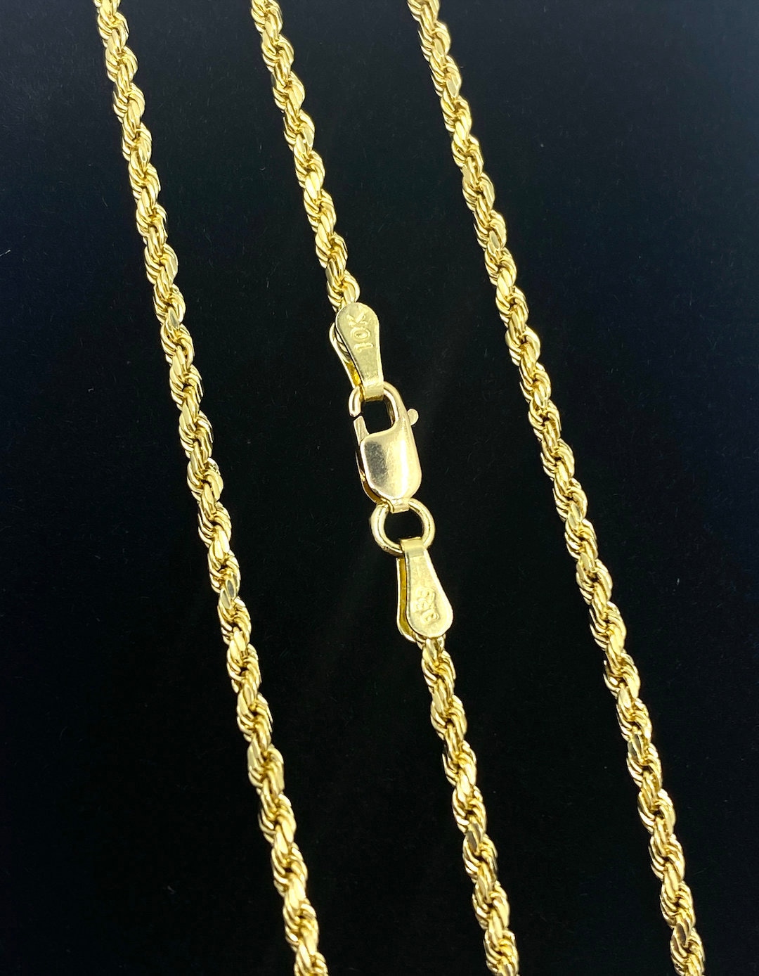 Solid 10K Gold Rope Chain Gold Rope Necklace 1.5mm 2mm 3mm 16in 18inch 20,  10K Gold Rope Chain, 10K Rope Chain, Diamond-cut, Men, Woman 