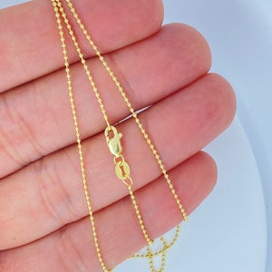 Solid 10K Plain Smooth Ball Chain, Ladies 10K Solid Gold Round Bead Ball Necklace, Smooth Ball 1.1mm, Dainty Strong Ball Chain