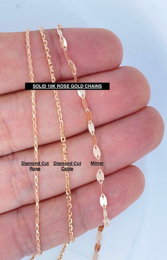 Solid 10K Rose Gold Chain, 10k Rose Gold Necklace, Ladies Rose Gold Chain,  10K Rose Gold Rope Mirror Cable Diamond Cut Chain