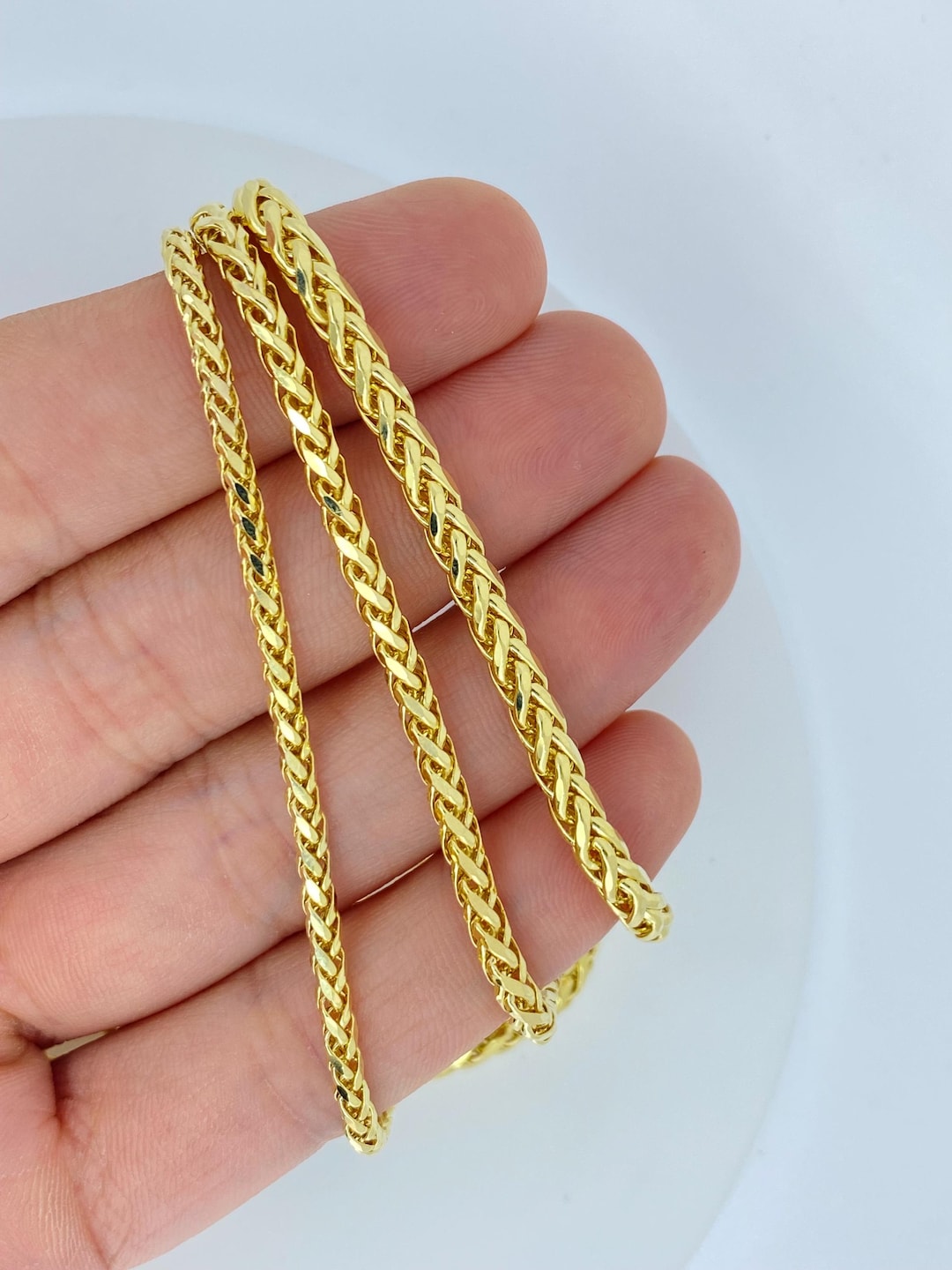 Solid 10K Gold Wheat Palm Franco Foxtail Chain Necklace, Man Solid 10K Gold Wheat Palm Franco Foxtail Chain Necklace, Man