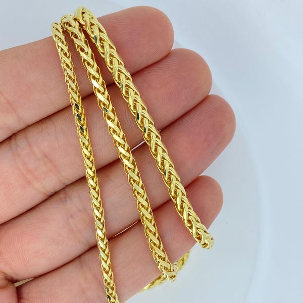 Solide 10K Gold Weizen Palm Franco Fuchsschwanz Kettenhalskette, Mann Goldkette, Damen Goldkette, Trending Goldkette Halskette 3 mm 4 mm