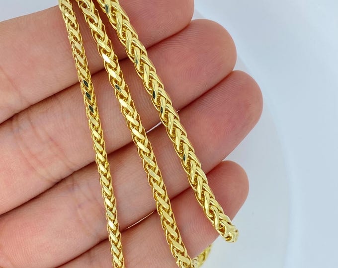 Collar de cadena de oro macizo de 10 quilates con forma de cola de zorro y palma de trigo, cadena de oro para hombre y mujer, cadena de oro de tendencia de 3 mm y 4 mm.