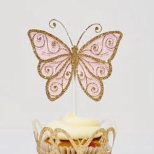 Butterfly Cupcake toppers, Butterfly Wonderland Cupcake Toppers, Champagne GoldGlitter Butterfly Cupcake Toppers