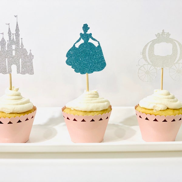 Glittery Cinderella cupcake toppers