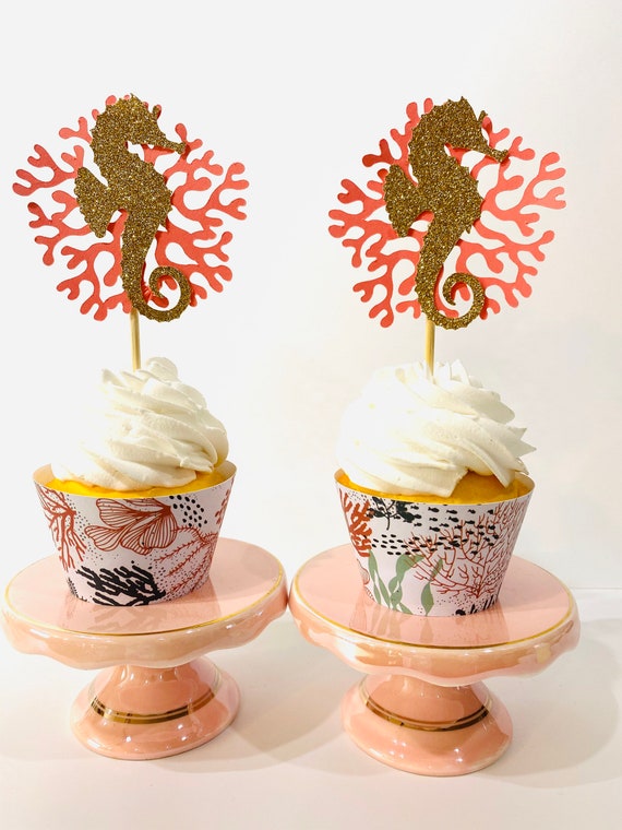 Seahorse Cupcake Toppers/seahorse/ Coral/ Sea Themed Party | Etsy