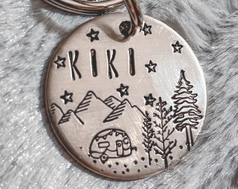 Forest Camper : Custom, Personalized, Hand stamped Metal Dog Tag, Pet ID Tag